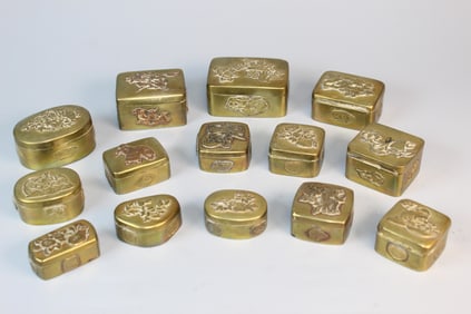 Fourteen Japanese Metal Snuff Boxes