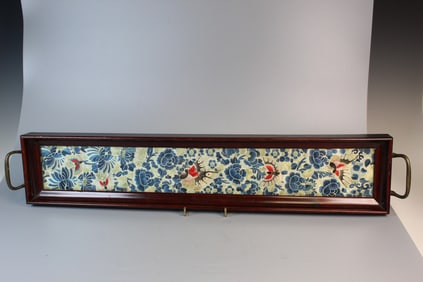 Wood Tray with Chinese Silk Embroidery Insert