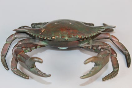 Vintage Bronze Crab Inkwell