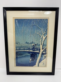 Kawase Hasui "Evening Snow at Edo River" woodblock print