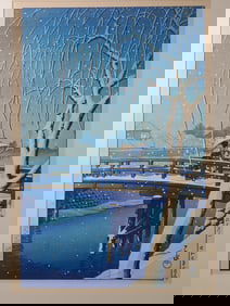 Kawase Hasui (1883-1957) Snow at Nightfall, The Edogawa River (Kure no yuki, Edogawa)