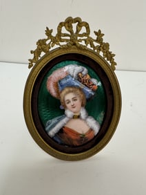 Antique Signed French Enamel Portrait Miniature, possibly Limoges
