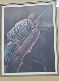 Ernie Barnes signed "The Bassist" limited edition lithograph