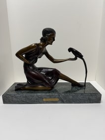 Demetra Chiparus signed "Woman with Parrot" bronze sculpture