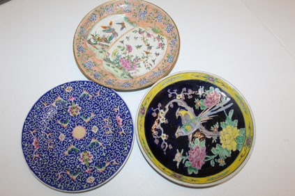 Three Chinese Famille Rose Porcelain Plates