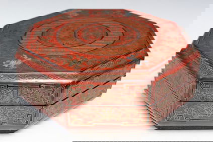 Chinese Red Lacquer Fruit Tray Set