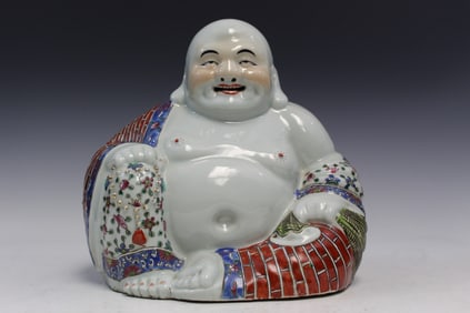Chinese Famille Rose Porcelain Laughing Buddha Statue