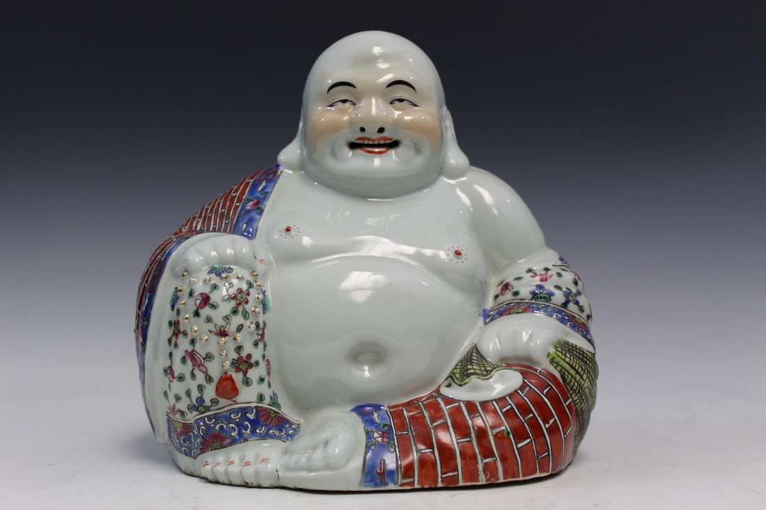 Chinese Famille Rose Porcelain Laughing Buddha Statue (1 of 6)