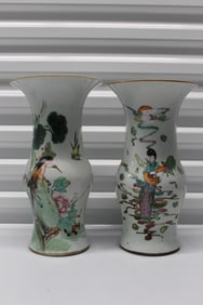 Two Chinese Famille Rose Porcelain Gu Vases