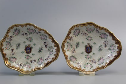 Pair of Antique French Porcelain Dishes Pate sur Sevres Dishes