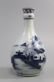 Chinese Export Canton Blue and White Porcelain Vase