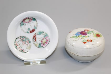 Chinese Famille Rose Porcelain Box and Dish
