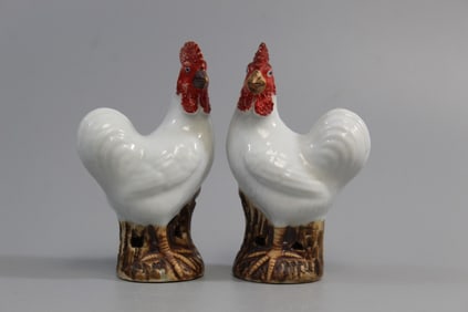 Pair of Chinese Porcelain Roosters