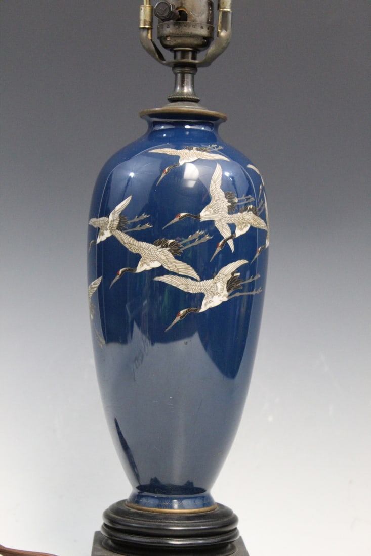 Japanese Cloisonne Vase Lamp: Japanese Cloisonne Vase Lamp. H 9.5", Total H 21".