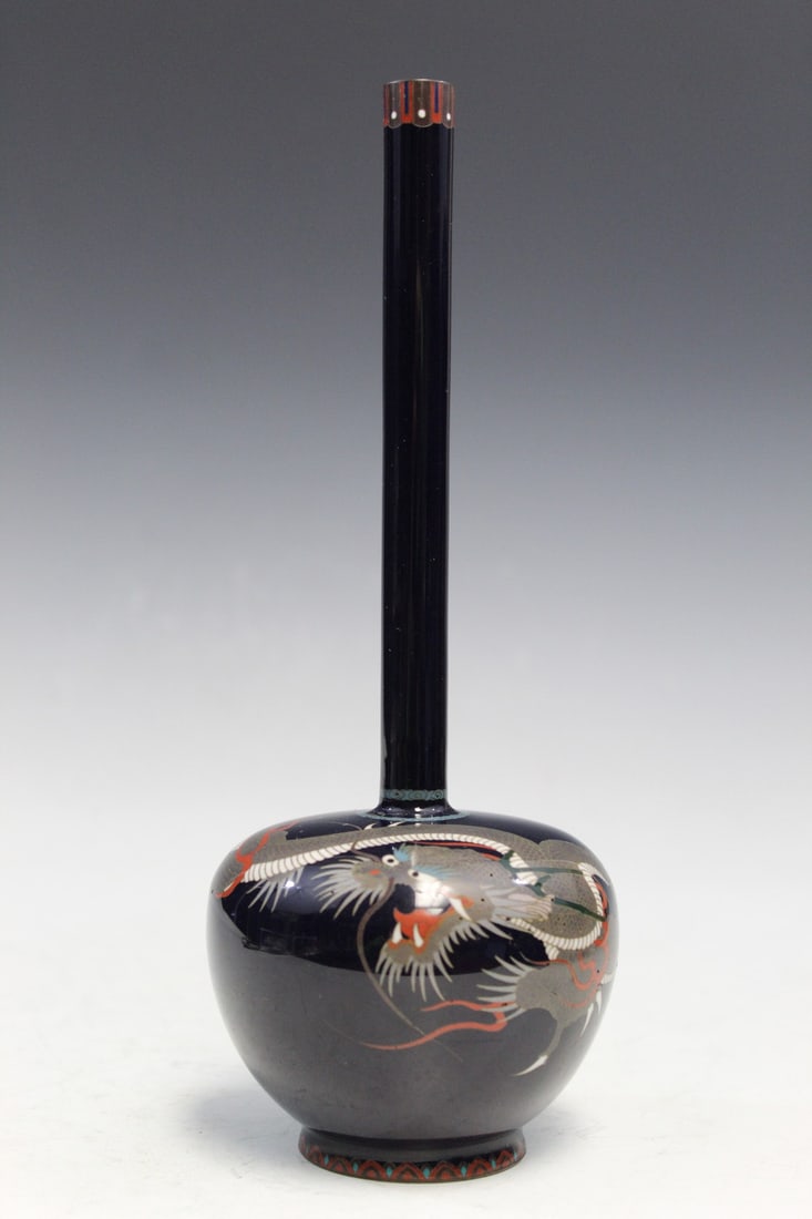 Japanese Cloisonne Long Neck Dragon Vase (1 of 7)