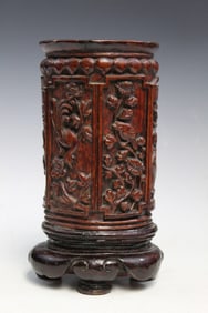 Chinese Lacquered Bamboo Brush Pot