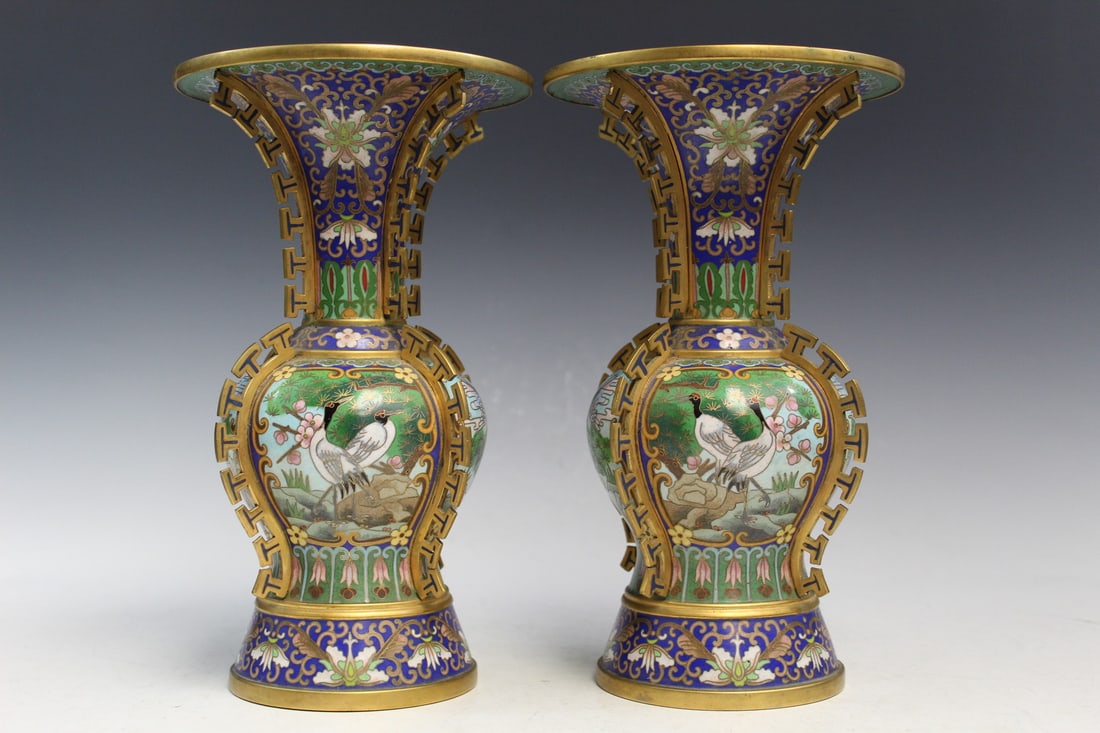 Pair of Chinese Cloisonne Vases: Pair of Chinese Cloisonne Vases. H 10".