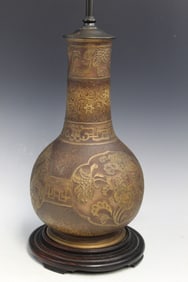 Asian Brown Color Porcelain Vase Lamp