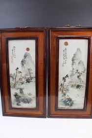 Pair of Chinese Hand Painted Porcelain Panels