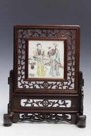 Chinese Famille Rose Porcelain Plaque Table Screen