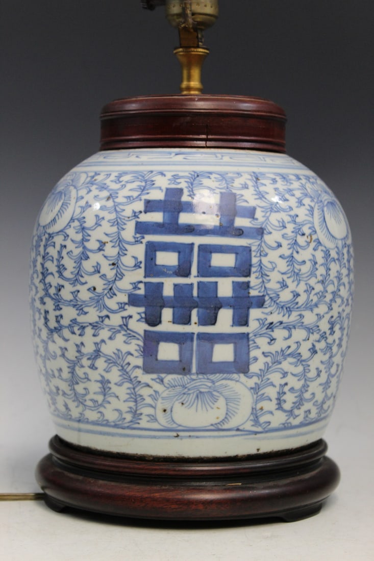 Chinese Blue and White Double Happiness Ginger Jar Lamp (1 of 4)