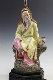 Chinese Famille Rose Porcelain Figure of an Old Man Lamp
