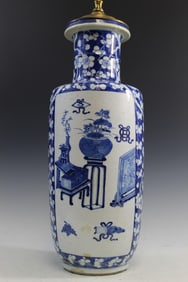 Chinese Blue and White Porcelain Tall Vase Mounted for Lamp