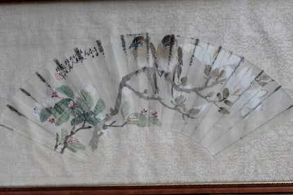 Lu Songnian, Ink and Watercolor Fan Painting on Paper of Birds and Flowers.