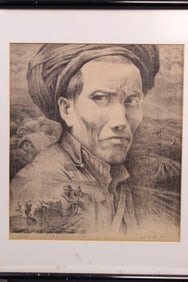 He Yongkui (Chinese) Charcoal Portrait Lithograph on Paper, numbered 1/15.