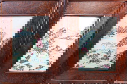 Pair of Chinese Famille Rose Porcelain Panels