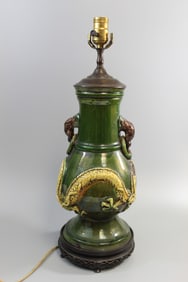 Chinese green glazed pottery lamp
