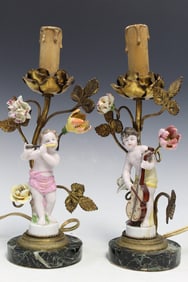 Pair of European Porcelain Figurine Lamps