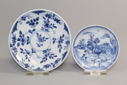 Two Chinese Export Blue and White Porcelain Saucers