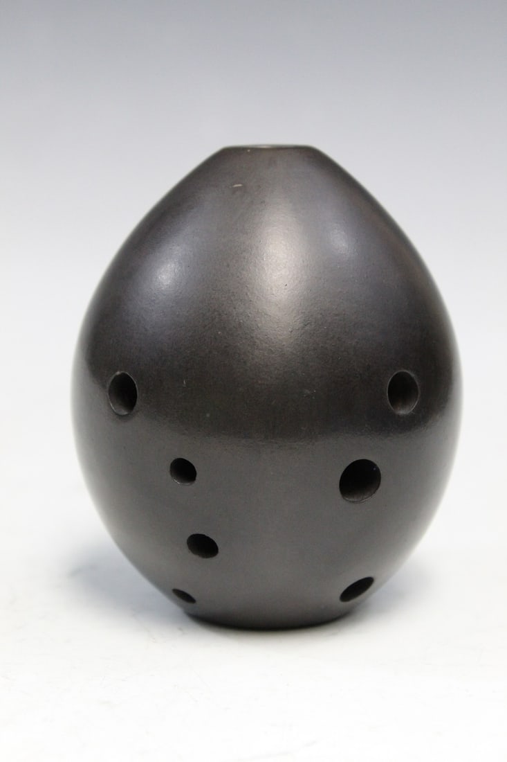 Chinese Pottery Xun Flute: Chinese Pottery Xun Flute. H 4". Marked.