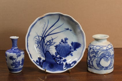 Three Asian Blue and White Porcelain Items