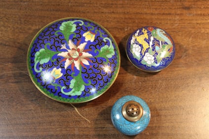 Two Chinese Cloisonne Boxes and one Shaker