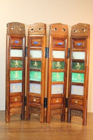 Chinese Four Panel Table Screen with Jade and Agate Inlaid