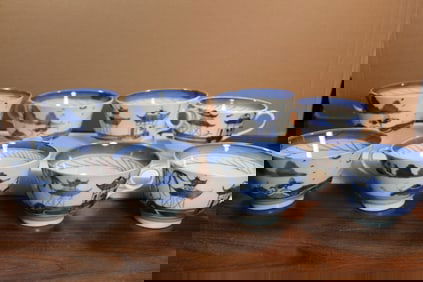 Eight Chinese Canton Blue and White Porcelain Cups