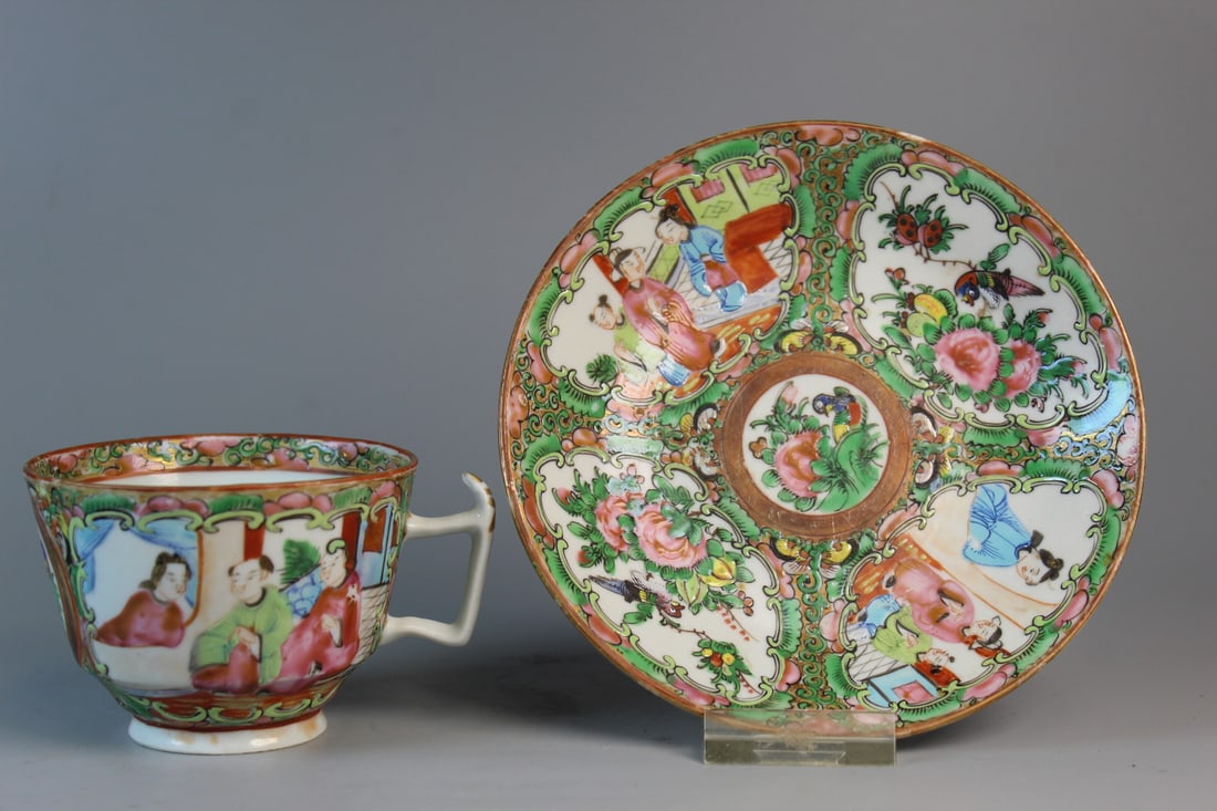 Chinese Rose Medallion Porcelain Cup and Saucer (1 of 8)