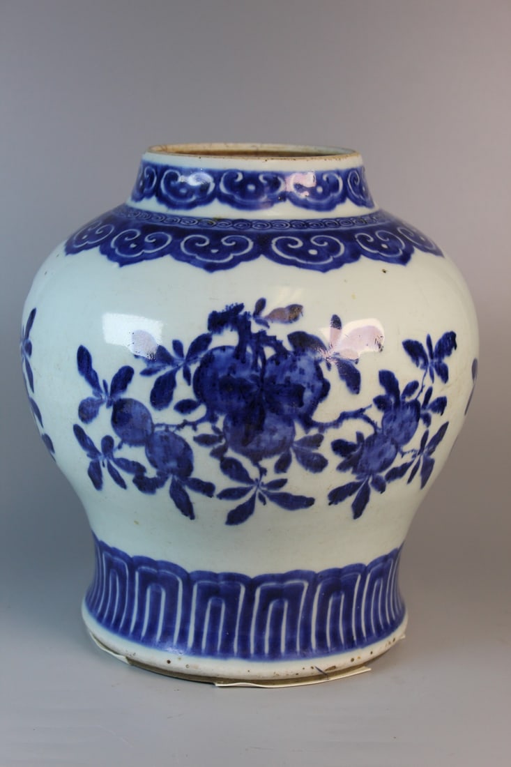 Chinese Blue and White Porcelain Jar: Chinese Blue and White Porcelain Jar. Qianlong Period. H 10". Diam 8.5". As Is.