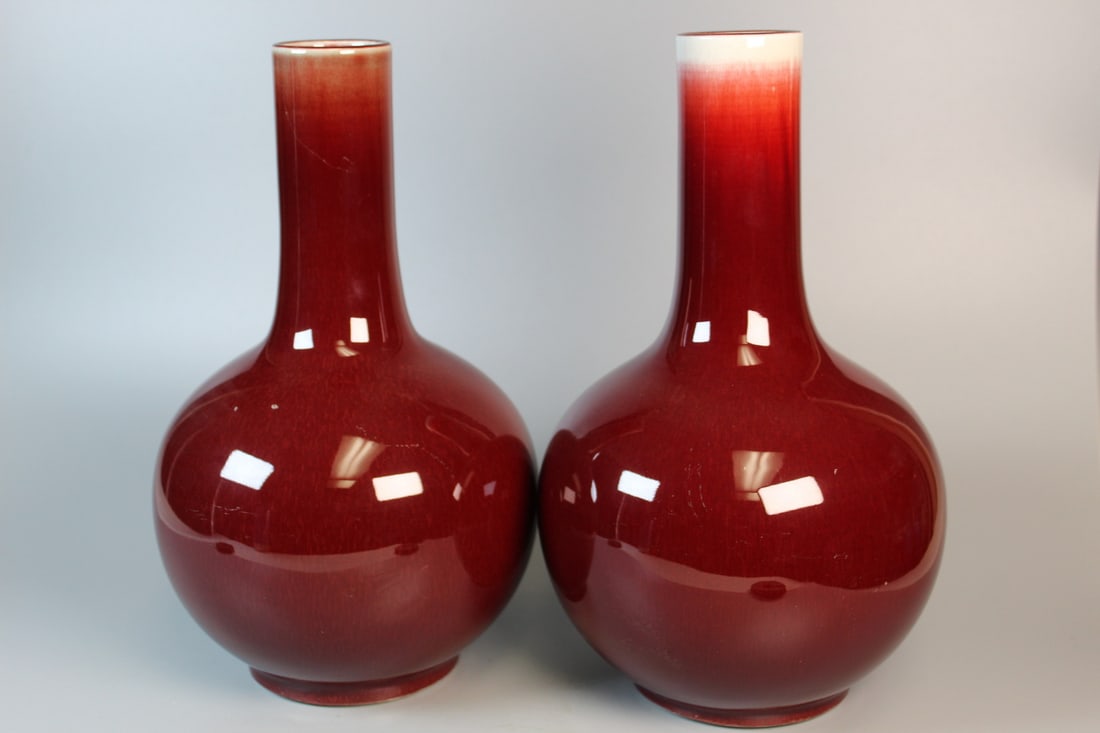 Two Chinese Red Glazed Porcelain Vases (1 of 6)