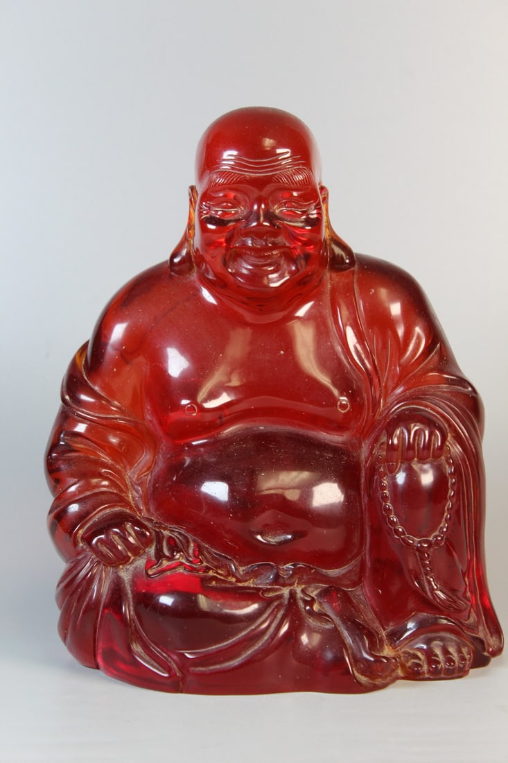 Chinese Carved Bakelite Laughing Buddha Statue: Chinese Carved Bakelite Laughing Buddha Statue. H 9". W 7.5".