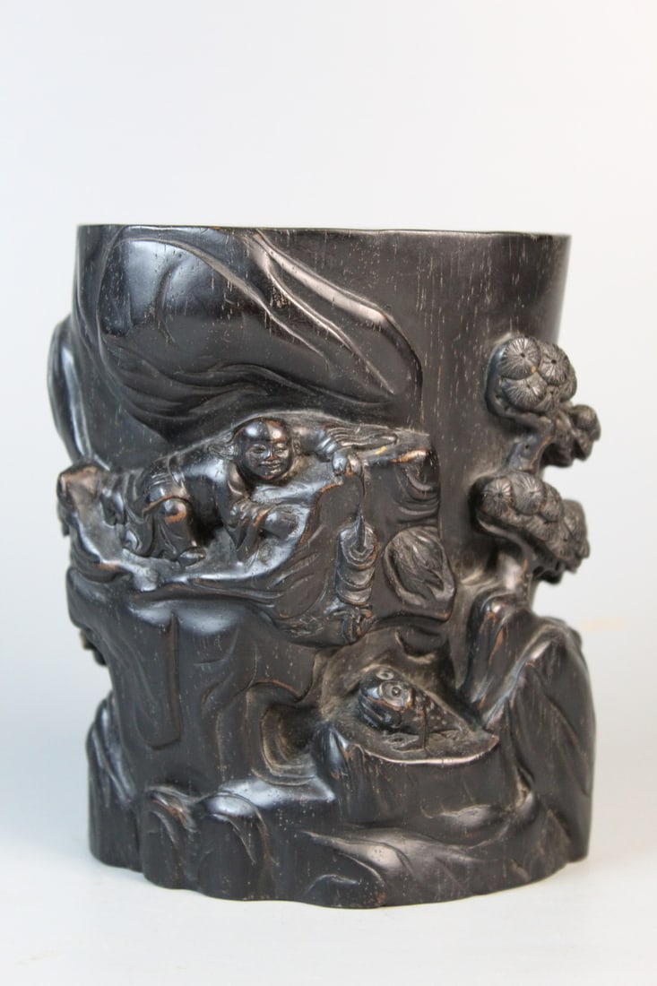 Chinese Carved Wood Brush Pot (1 of 9)