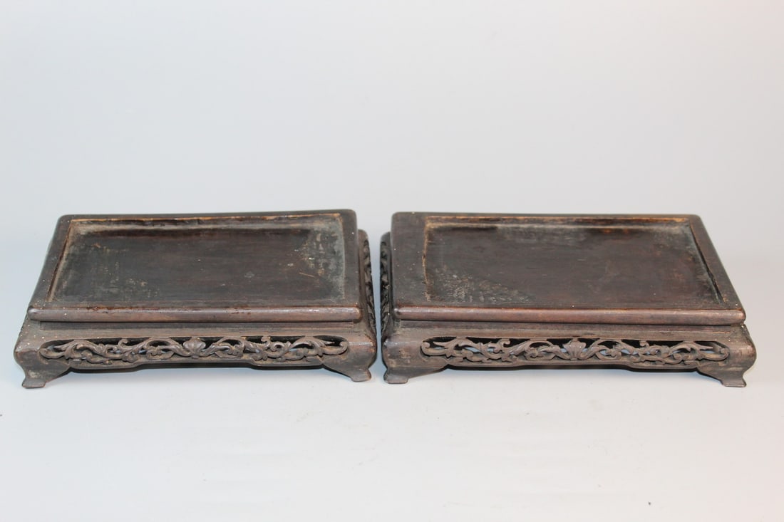 Two Chinese Carved Wood Rectangular Stands (1 of 7)