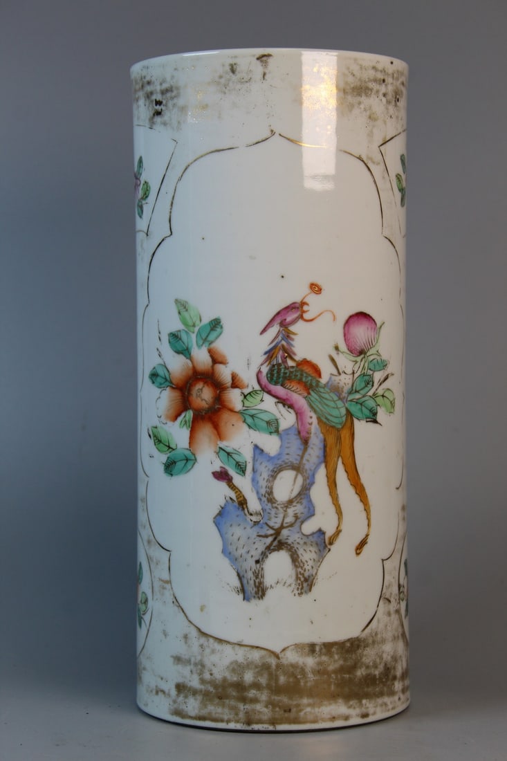 Chinese Famille Rose Porcelain Hat Vase: Chinese Famille Rose Porcelain Hat Vase. H 11". Diam 4.75".
