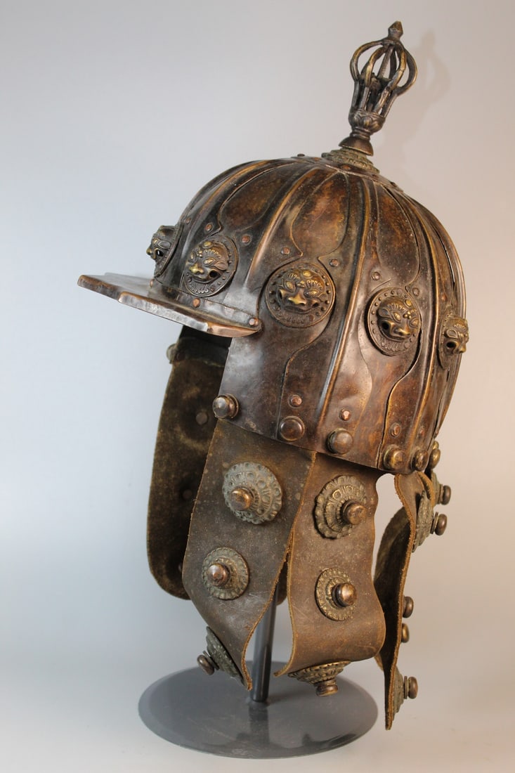 Chinese Copper and Leather Warrior's Helmet (1 of 9)