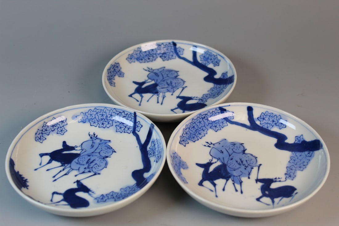 Three Japanese Blue and White Porcelain Dishes (1 of 4)