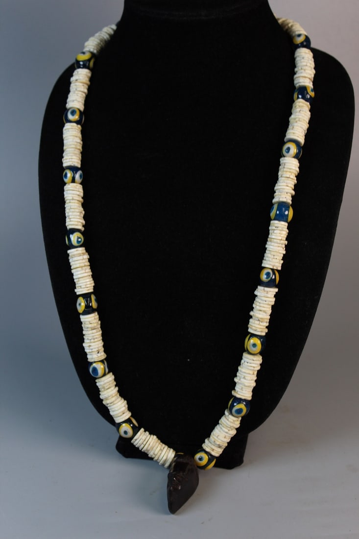 Tribal Evil Eye and Disk Beads Necklace: Tribal Evil Eye and Disk Beads Necklace. L 30".