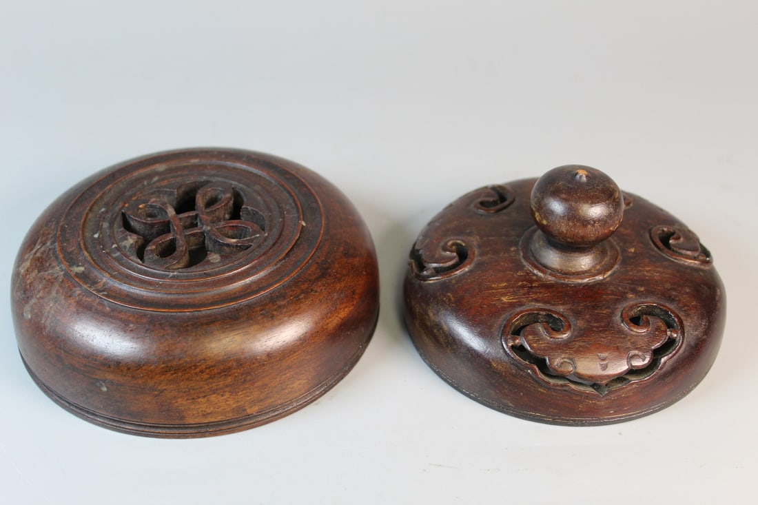 Two Chinese Carved Wood Jar Lids: Two Chinese Carved Wood Jar Lids. Inner Rim Diam 4.25 and 3.75".