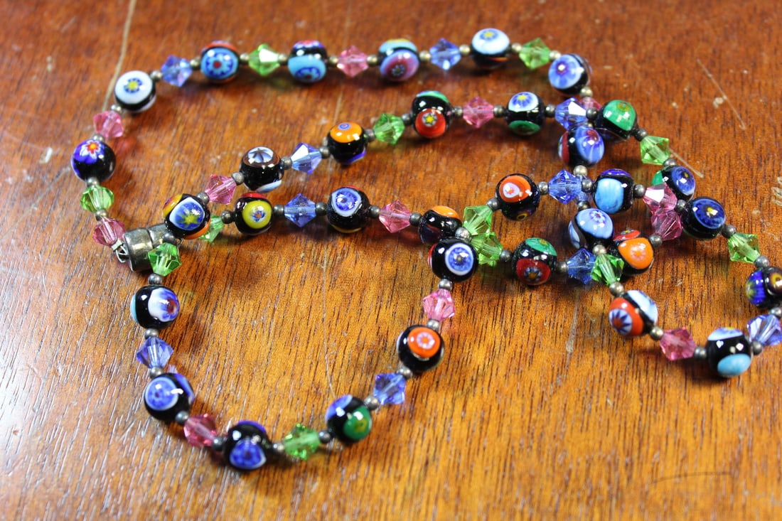 Murano Glass Beads Necklace: Murano Glass Beads Necklace. L 24". Bead 0.5".